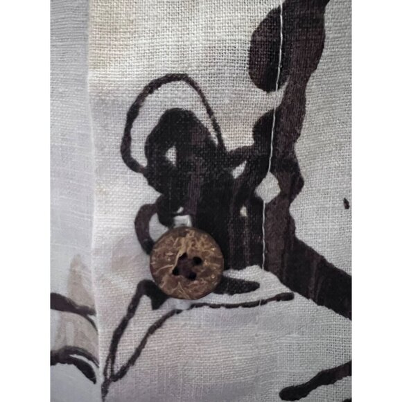 Mens Vintage Hawaiian Floral Beige Brown Linen Button Up Camp Shirt 2XL Pocket - Picture 5 of 7
